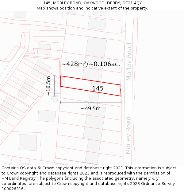 145, MORLEY ROAD, OAKWOOD, DERBY, DE21 4QY: Plot and title map