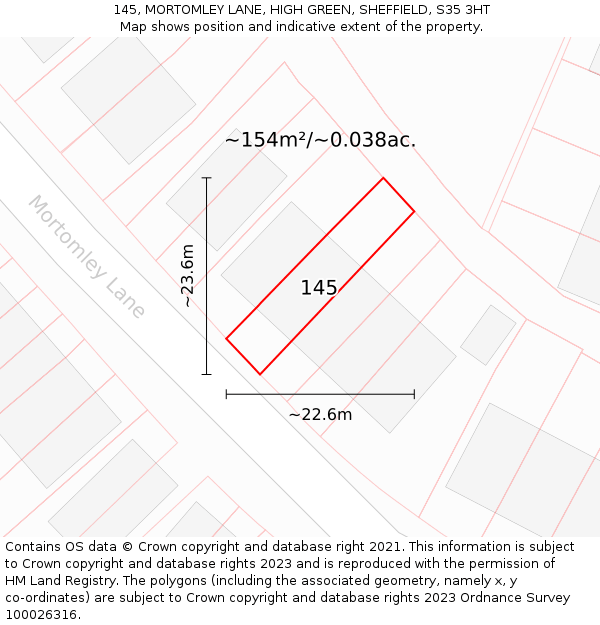 145, MORTOMLEY LANE, HIGH GREEN, SHEFFIELD, S35 3HT: Plot and title map