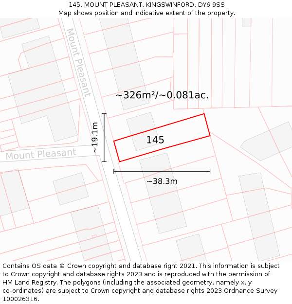 145, MOUNT PLEASANT, KINGSWINFORD, DY6 9SS: Plot and title map