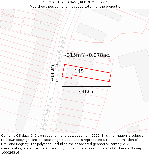 145, MOUNT PLEASANT, REDDITCH, B97 4JJ: Plot and title map