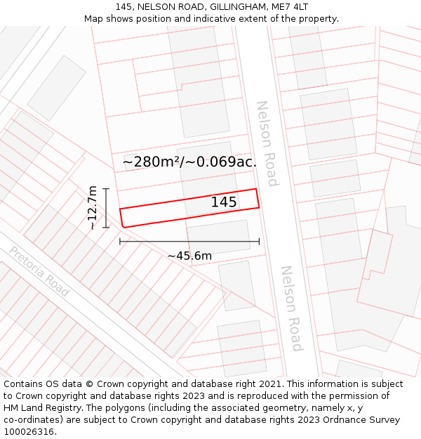 145, NELSON ROAD, GILLINGHAM, ME7 4LT: Plot and title map