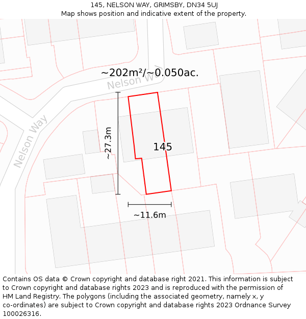 145, NELSON WAY, GRIMSBY, DN34 5UJ: Plot and title map