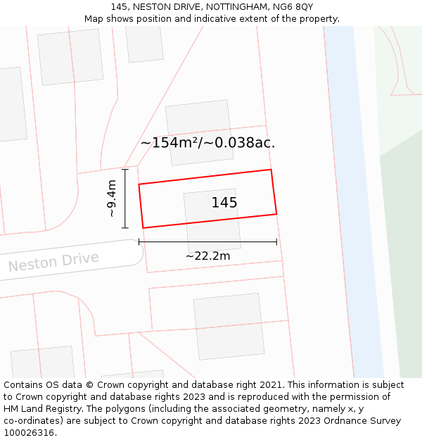 145, NESTON DRIVE, NOTTINGHAM, NG6 8QY: Plot and title map