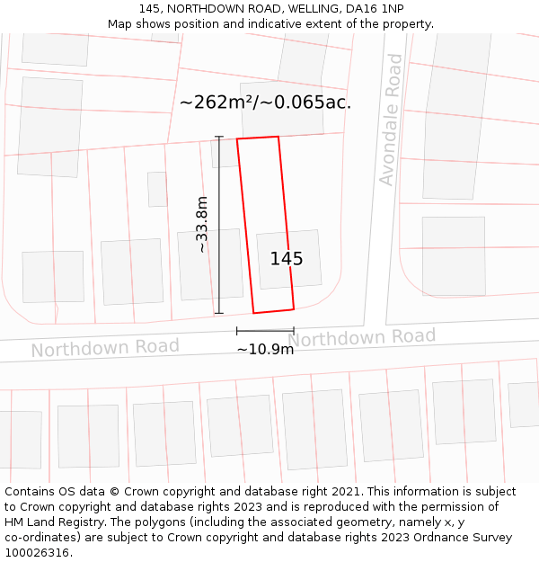 145, NORTHDOWN ROAD, WELLING, DA16 1NP: Plot and title map