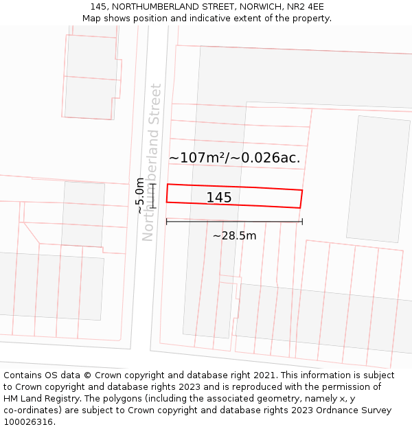 145, NORTHUMBERLAND STREET, NORWICH, NR2 4EE: Plot and title map
