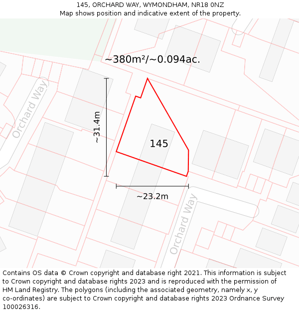 145, ORCHARD WAY, WYMONDHAM, NR18 0NZ: Plot and title map