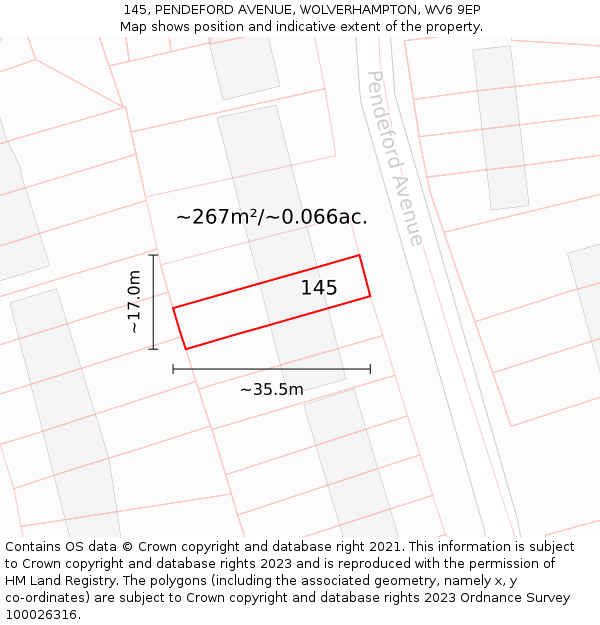 145, PENDEFORD AVENUE, WOLVERHAMPTON, WV6 9EP: Plot and title map