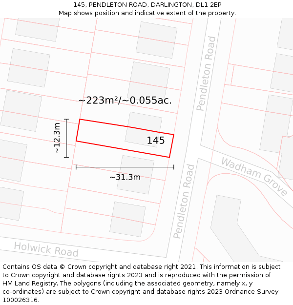 145, PENDLETON ROAD, DARLINGTON, DL1 2EP: Plot and title map