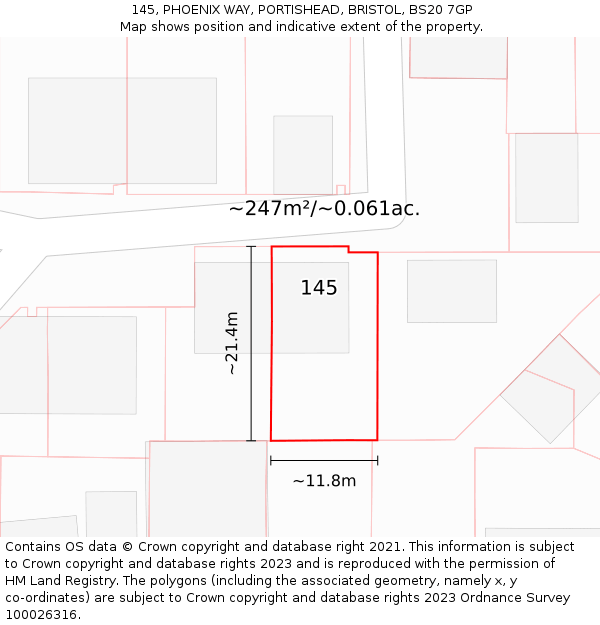 145, PHOENIX WAY, PORTISHEAD, BRISTOL, BS20 7GP: Plot and title map