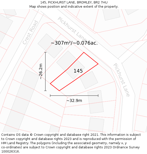145, PICKHURST LANE, BROMLEY, BR2 7HU: Plot and title map