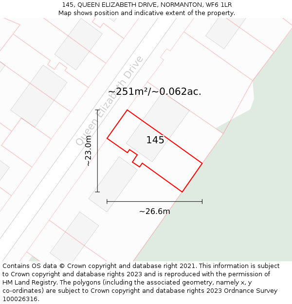 145, QUEEN ELIZABETH DRIVE, NORMANTON, WF6 1LR: Plot and title map