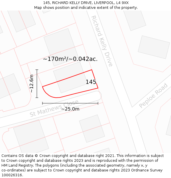 145, RICHARD KELLY DRIVE, LIVERPOOL, L4 9XX: Plot and title map