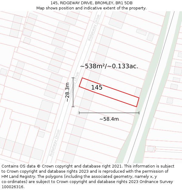 145, RIDGEWAY DRIVE, BROMLEY, BR1 5DB: Plot and title map