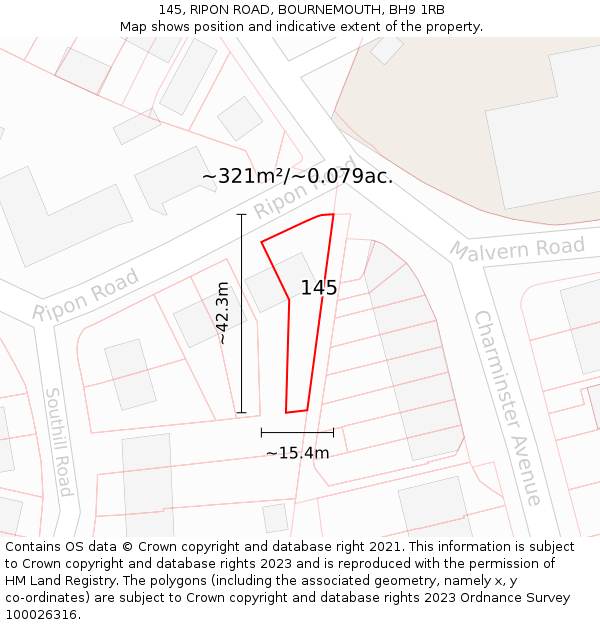 145, RIPON ROAD, BOURNEMOUTH, BH9 1RB: Plot and title map