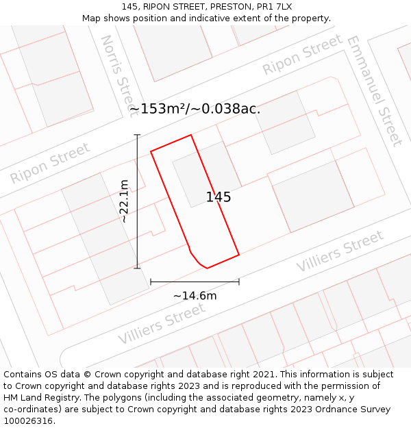 145, RIPON STREET, PRESTON, PR1 7LX: Plot and title map
