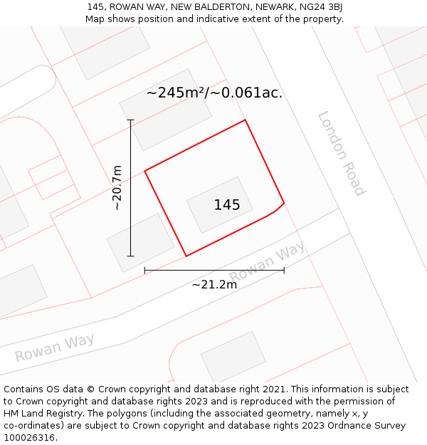 145, ROWAN WAY, NEW BALDERTON, NEWARK, NG24 3BJ: Plot and title map