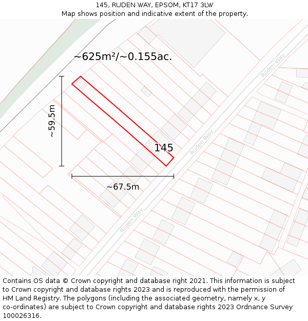 145, RUDEN WAY, EPSOM, KT17 3LW: Plot and title map