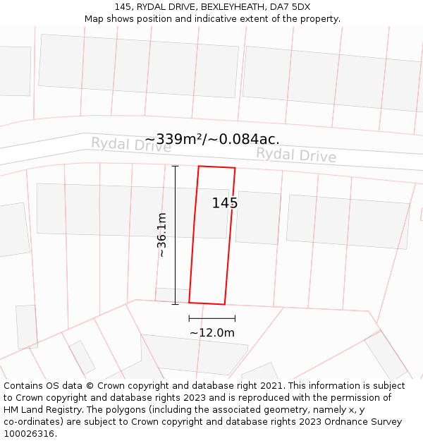 145, RYDAL DRIVE, BEXLEYHEATH, DA7 5DX: Plot and title map