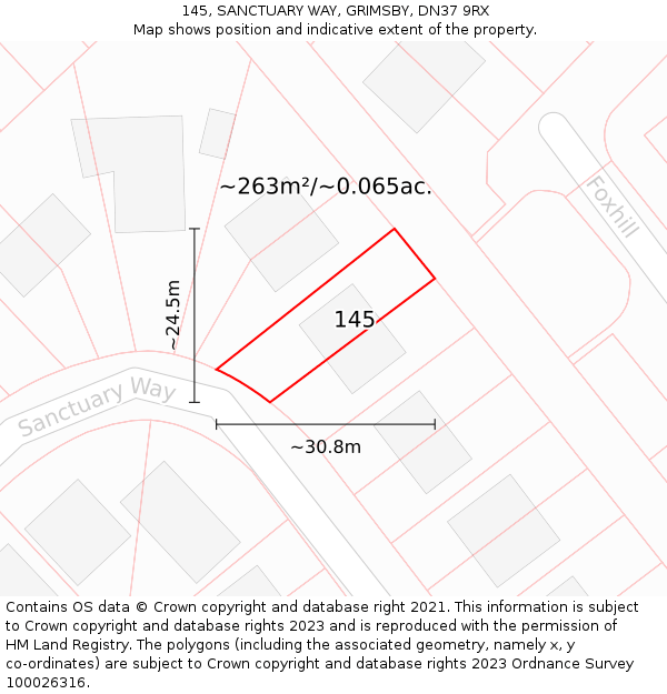 145, SANCTUARY WAY, GRIMSBY, DN37 9RX: Plot and title map