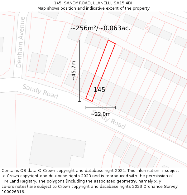145, SANDY ROAD, LLANELLI, SA15 4DH: Plot and title map