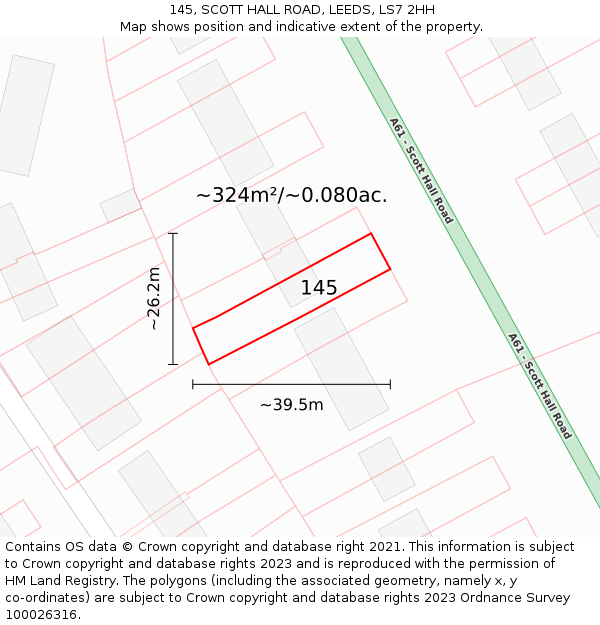 145, SCOTT HALL ROAD, LEEDS, LS7 2HH: Plot and title map