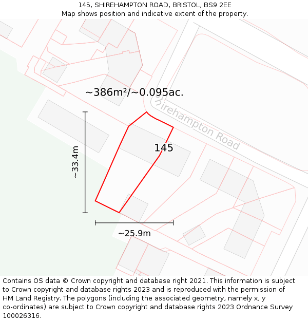 145, SHIREHAMPTON ROAD, BRISTOL, BS9 2EE: Plot and title map