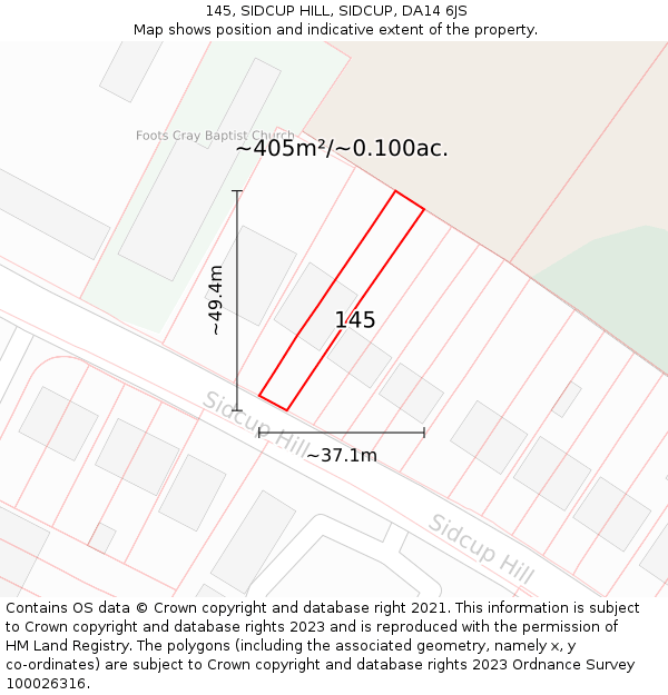 145, SIDCUP HILL, SIDCUP, DA14 6JS: Plot and title map