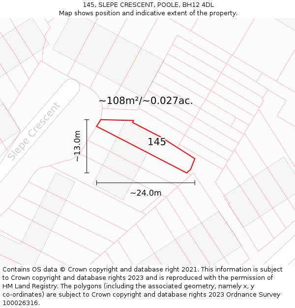145, SLEPE CRESCENT, POOLE, BH12 4DL: Plot and title map
