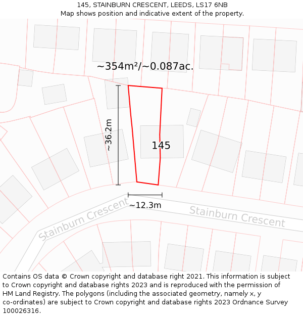 145, STAINBURN CRESCENT, LEEDS, LS17 6NB: Plot and title map