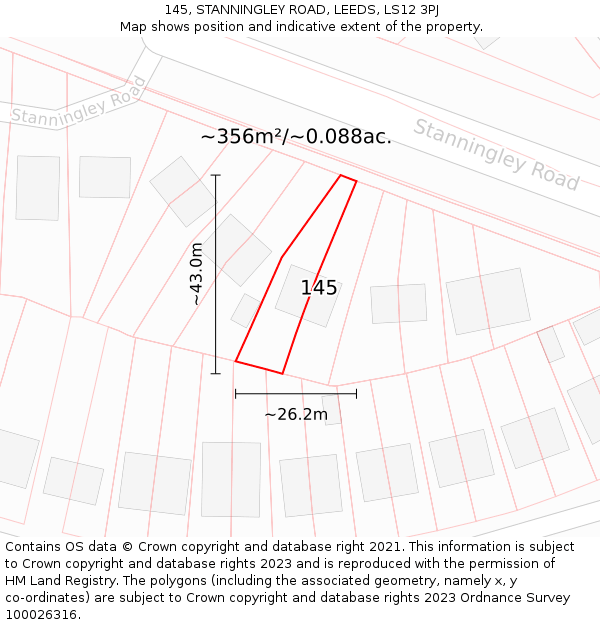 145, STANNINGLEY ROAD, LEEDS, LS12 3PJ: Plot and title map