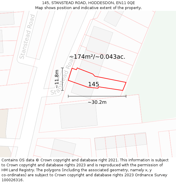 145, STANSTEAD ROAD, HODDESDON, EN11 0QE: Plot and title map