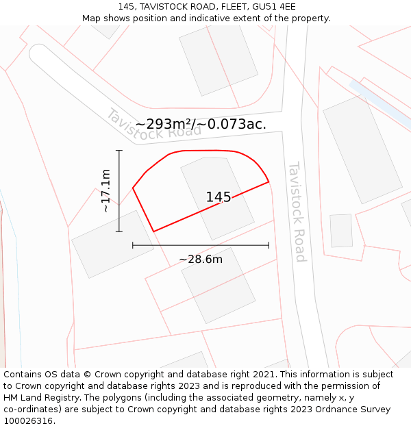 145, TAVISTOCK ROAD, FLEET, GU51 4EE: Plot and title map