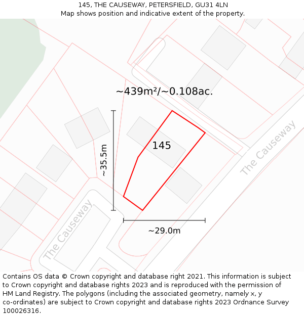 145, THE CAUSEWAY, PETERSFIELD, GU31 4LN: Plot and title map