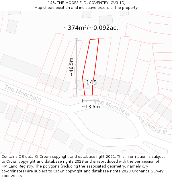 145, THE MOORFIELD, COVENTRY, CV3 1DJ: Plot and title map