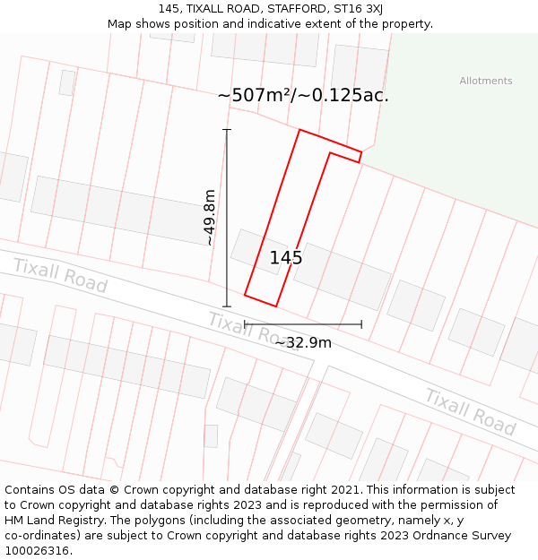 145, TIXALL ROAD, STAFFORD, ST16 3XJ: Plot and title map