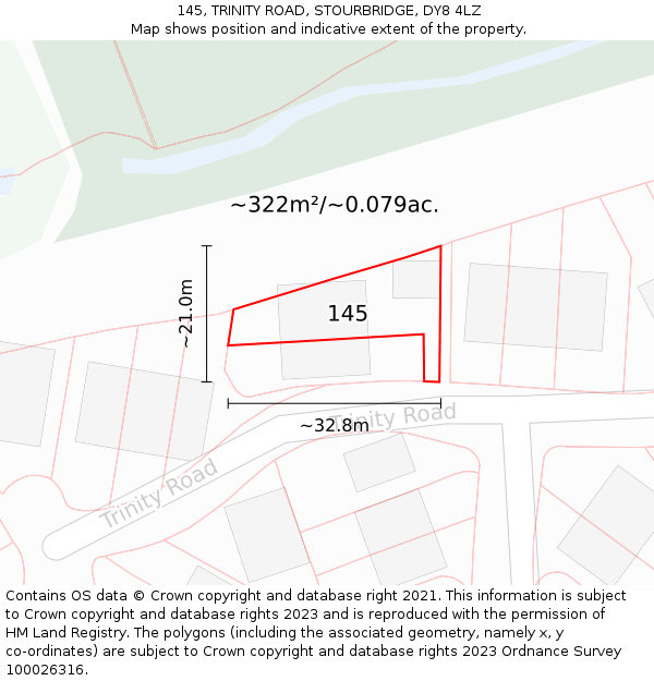 145, TRINITY ROAD, STOURBRIDGE, DY8 4LZ: Plot and title map