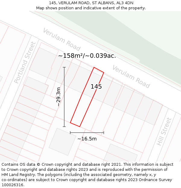 145, VERULAM ROAD, ST ALBANS, AL3 4DN: Plot and title map