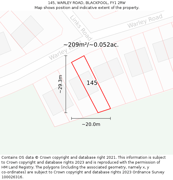 145, WARLEY ROAD, BLACKPOOL, FY1 2RW: Plot and title map