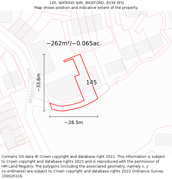 145, WATKINS WAY, BIDEFORD, EX39 4FN: Plot and title map
