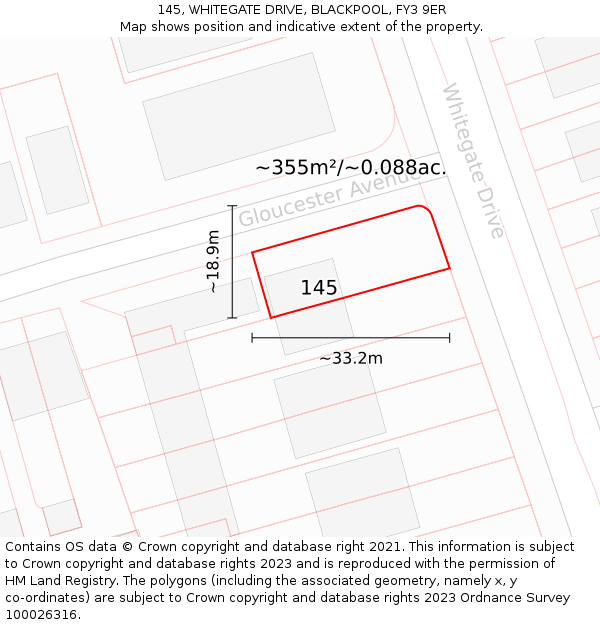 145, WHITEGATE DRIVE, BLACKPOOL, FY3 9ER: Plot and title map