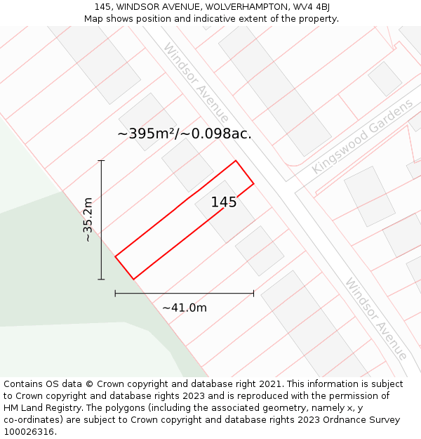 145, WINDSOR AVENUE, WOLVERHAMPTON, WV4 4BJ: Plot and title map