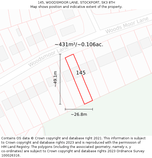 145, WOODSMOOR LANE, STOCKPORT, SK3 8TH: Plot and title map