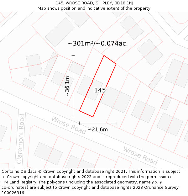 145, WROSE ROAD, SHIPLEY, BD18 1NJ: Plot and title map