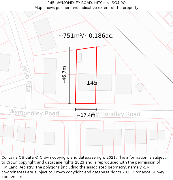145, WYMONDLEY ROAD, HITCHIN, SG4 9QJ: Plot and title map