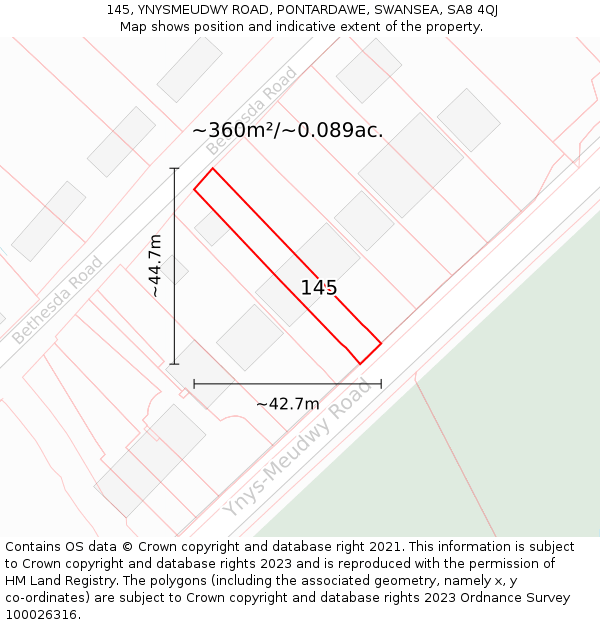 145, YNYSMEUDWY ROAD, PONTARDAWE, SWANSEA, SA8 4QJ: Plot and title map