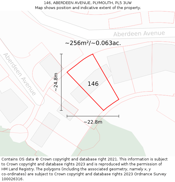 146, ABERDEEN AVENUE, PLYMOUTH, PL5 3UW: Plot and title map