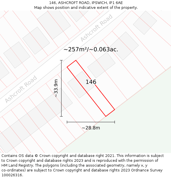 146, ASHCROFT ROAD, IPSWICH, IP1 6AE: Plot and title map