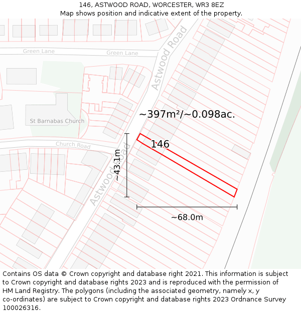 146, ASTWOOD ROAD, WORCESTER, WR3 8EZ: Plot and title map