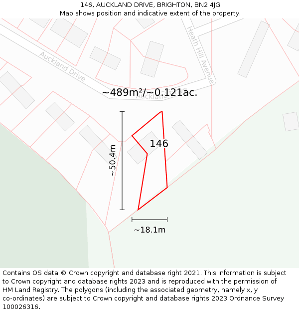 146, AUCKLAND DRIVE, BRIGHTON, BN2 4JG: Plot and title map