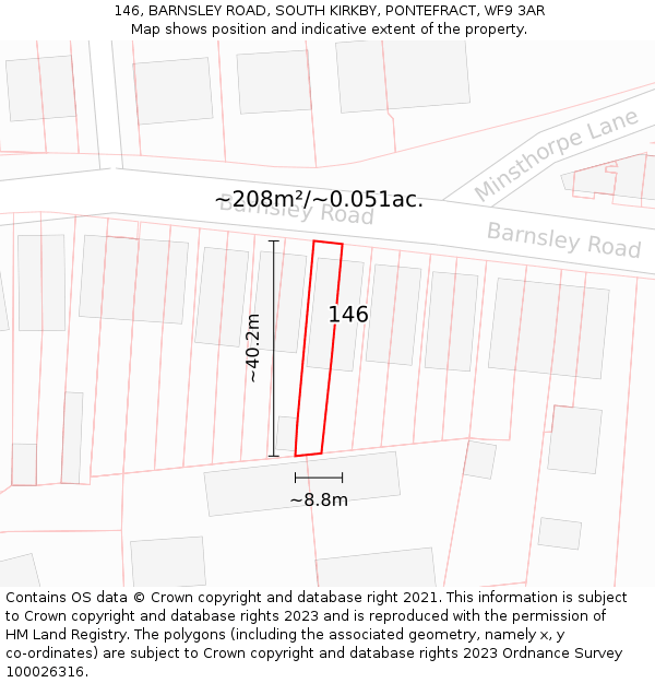 146, BARNSLEY ROAD, SOUTH KIRKBY, PONTEFRACT, WF9 3AR: Plot and title map